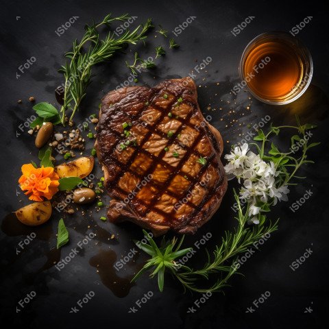 Fatias suculentas de churrasco, sobre uma mesa