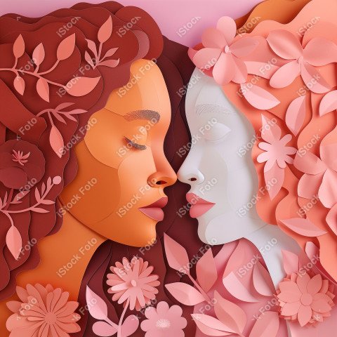 Ilustração conceito de estilo de papel do Dia Internacional da Mulher em estilo naturalista, rosa claro (9)