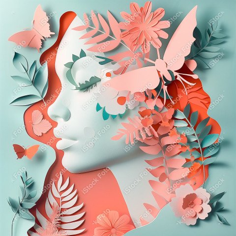 Ilustração conceito de estilo de papel do Dia Internacional da Mulher em estilo naturalista, rosa claro (8)